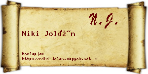 Niki Jolán névjegykártya